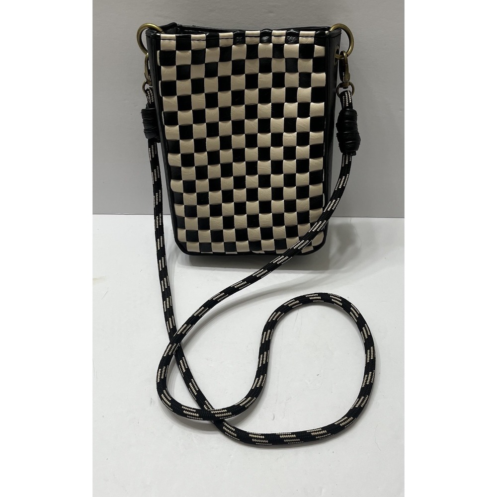 Universal Thread Crossbody Phone Bag Black Tan Checkered Bungee Rope Strap
